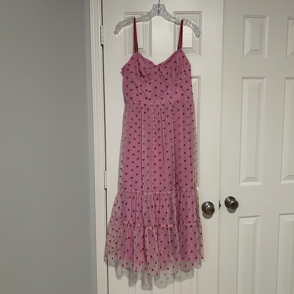Betsey Johnson Pink/Red Heart Midi Tulle Dress Size L Flowy ~ Evening! - Picture 2 of 6